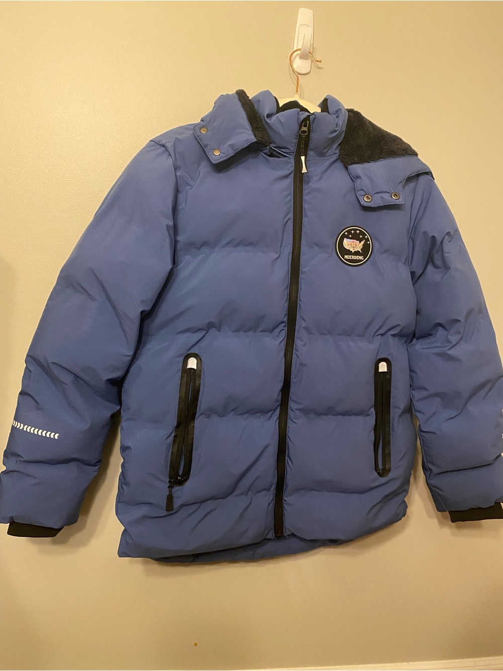 Children's Winter Puffer Jacket in Blue with Hood